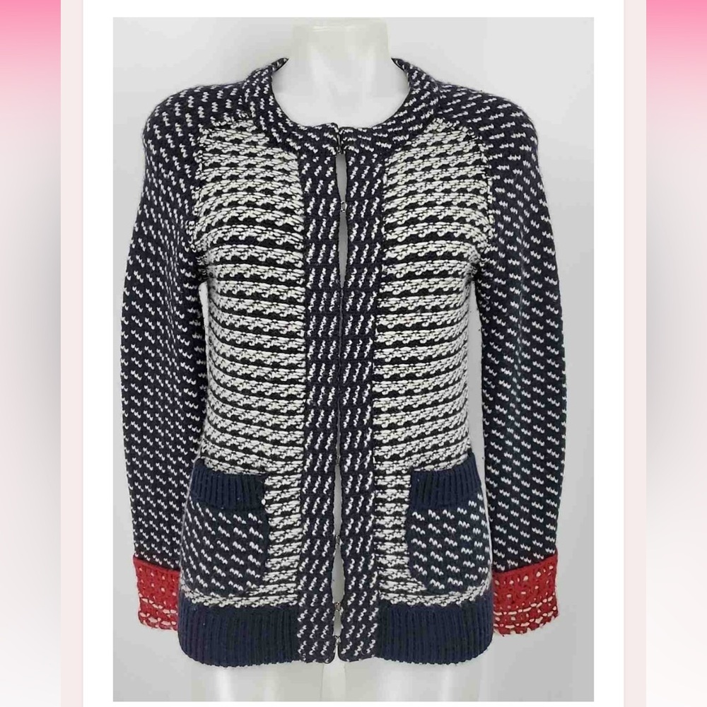 Tory Burch Navy and White Knit Sweater